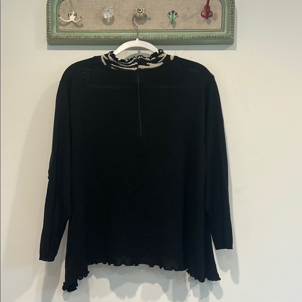 Eileen Fisher Knit Mock zebra neck  Ruffled Women's Top Black one size - Picture 8 of 10